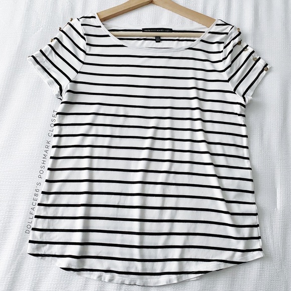 WHBM Black & White Stripe Top With Button Sleeves - Picture 3 of 11